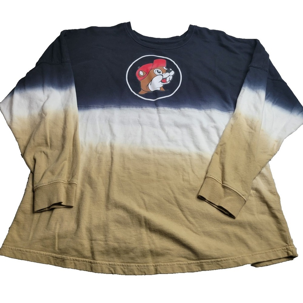 Bucee's Long Sleeve Sweatshirt Black White Gold Logo Women's Large 100% Cotton